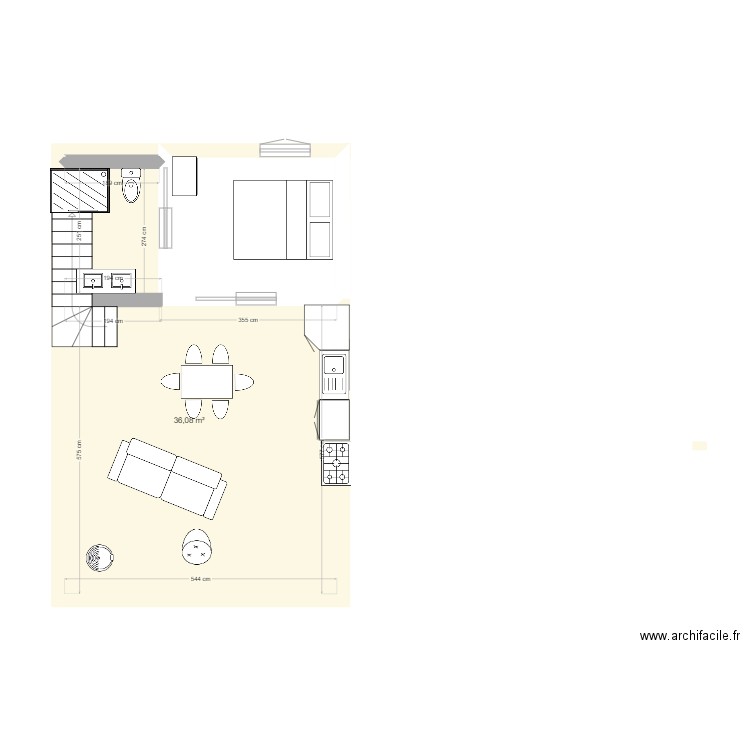 aubigny. Plan de 1 pièce et 36 m2