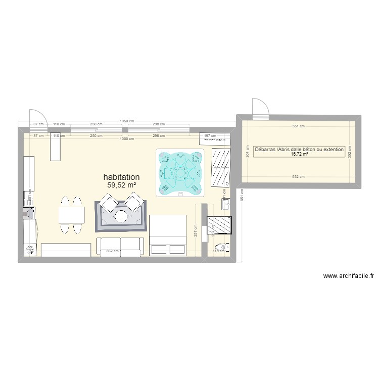 Garage amménager. Plan de 2 pièces et 76 m2