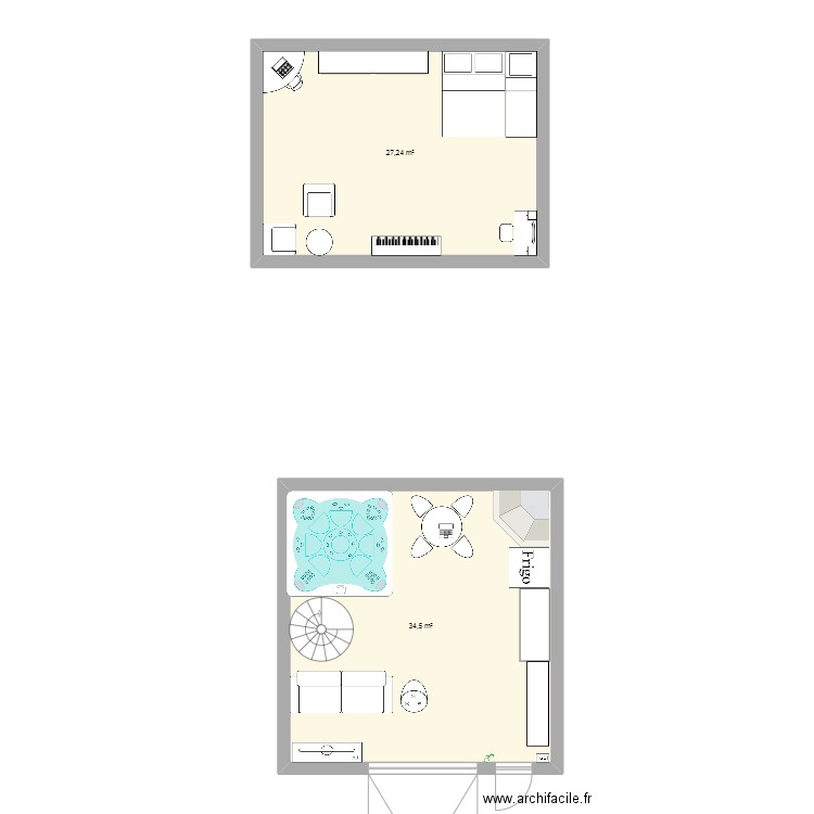 edJ. Plan de 2 pièces et 62 m2