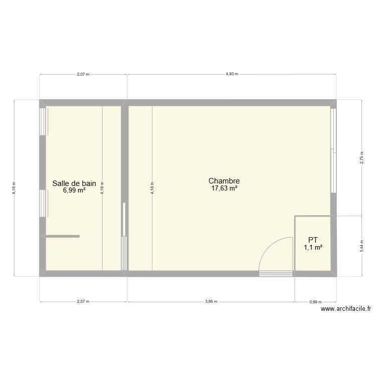 chambre ami 3. Plan de 3 pièces et 25 m2