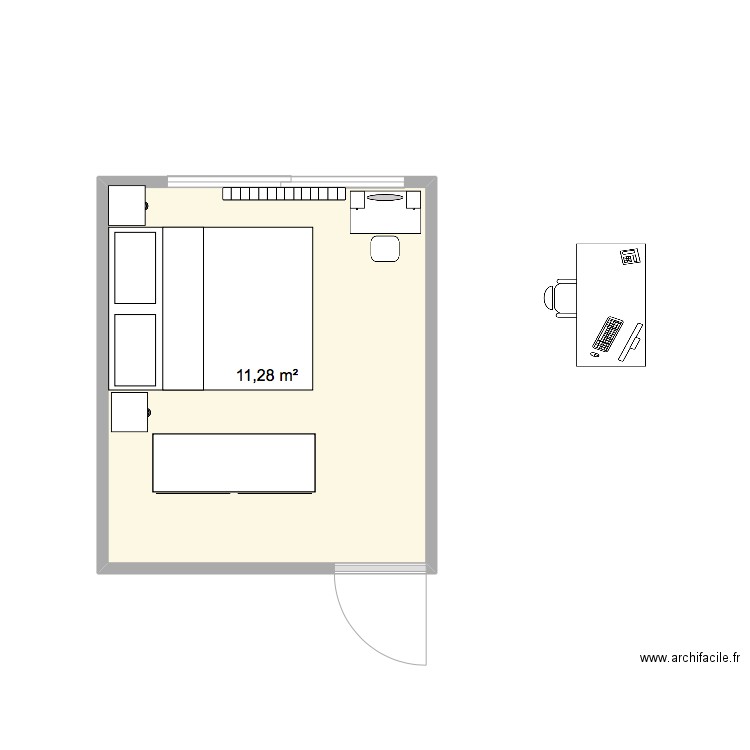 chambre 2 version bis. Plan de 1 pièce et 11 m2