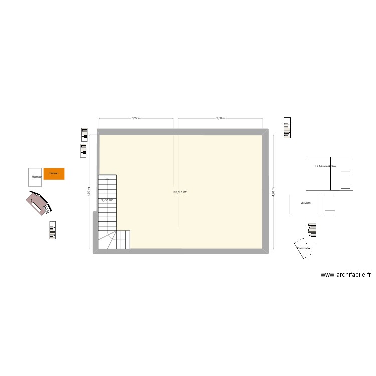 PROJET Grenier. Plan de 2 pièces et 37 m2