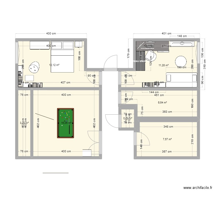 Appartement 143. Plan de 7 pièces et 58 m2