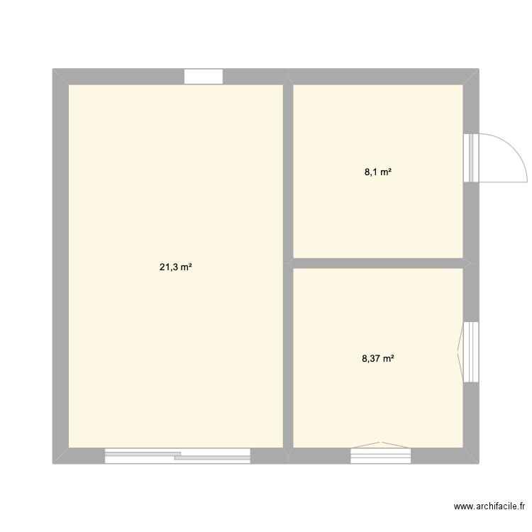 Plan de base Petit Oiseau. Plan de 3 pièces et 38 m2