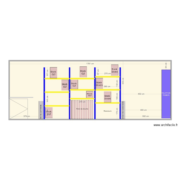 palettier central. Plan de 8 pièces et 103 m2