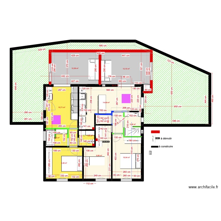 1er étage gîtes essai 3. Plan de 14 pièces et 150 m2