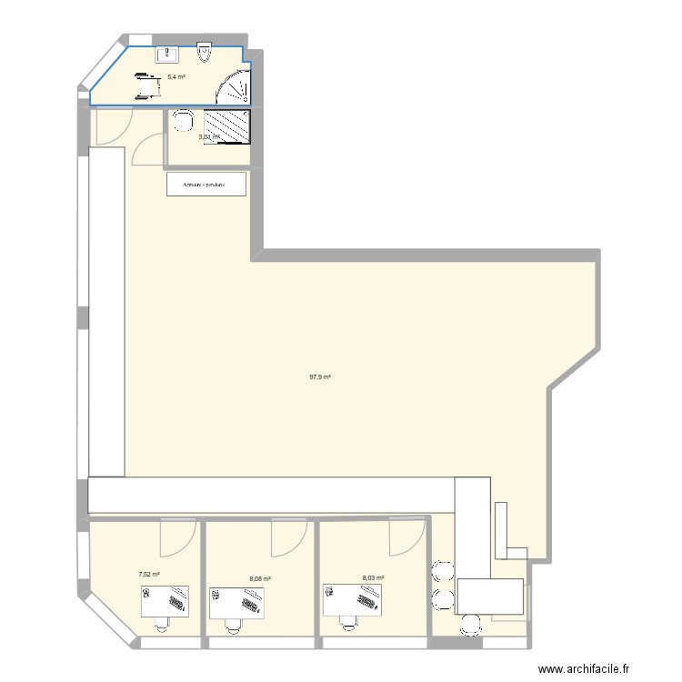 vélizy bureau. Plan de 6 pièces et 130 m2