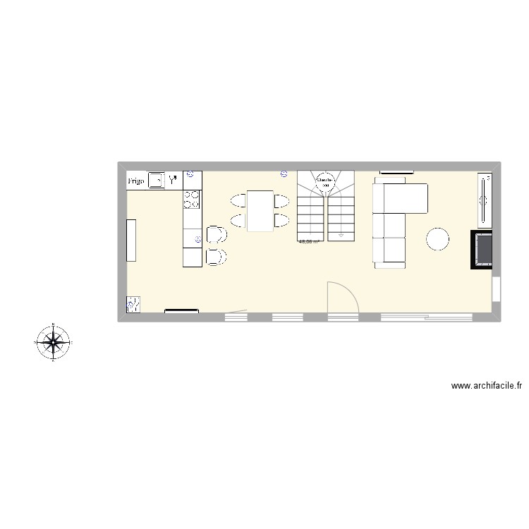 PORDIC. Plan de 1 pièce et 48 m2