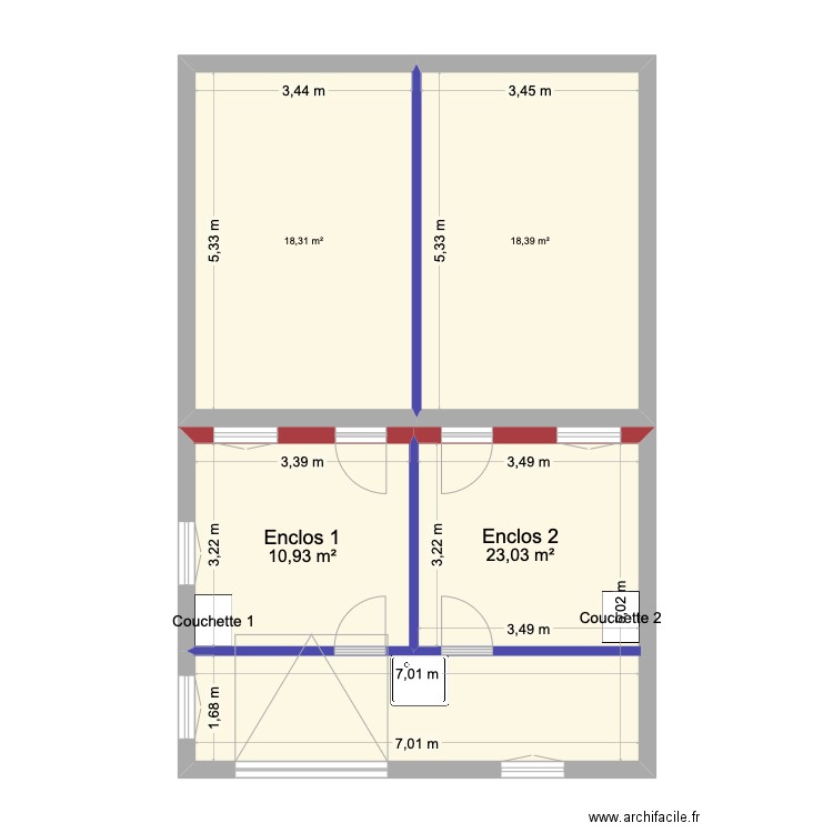 Chenil. Plan de 4 pièces et 71 m2