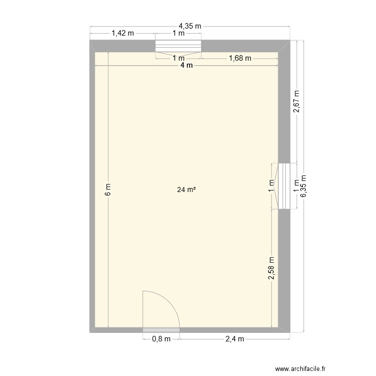 ITS. Plan de 1 pièce et 24 m2