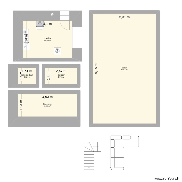 Le Domaine. Plan de 5 pièces et 77 m2