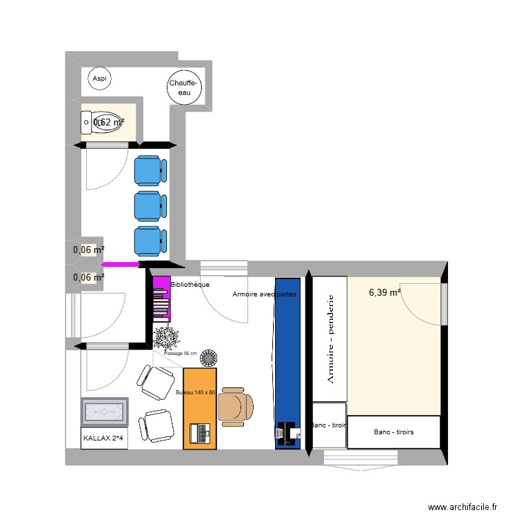 Bureau à la maison 2. Plan de 4 pièces et 7 m2