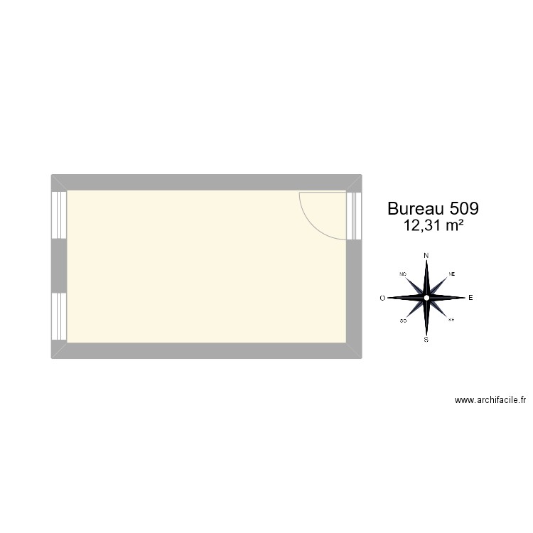 Bureau R 509. Plan de 1 pièce et 12 m2