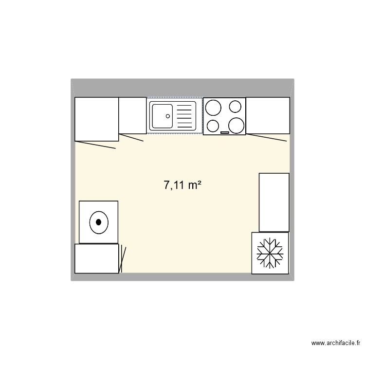 Cuisine fabienne. Plan de 1 pièce et 7 m2