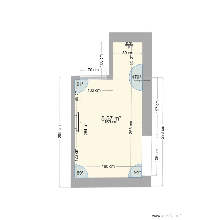 SDB. Plan de 1 pièce et 6 m2