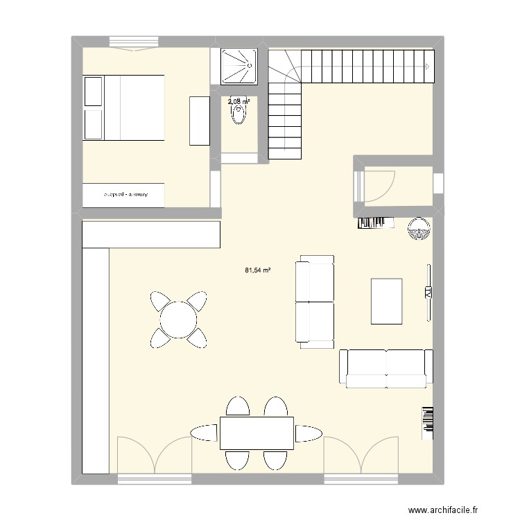 rez de chausse 1. Plan de 2 pièces et 84 m2