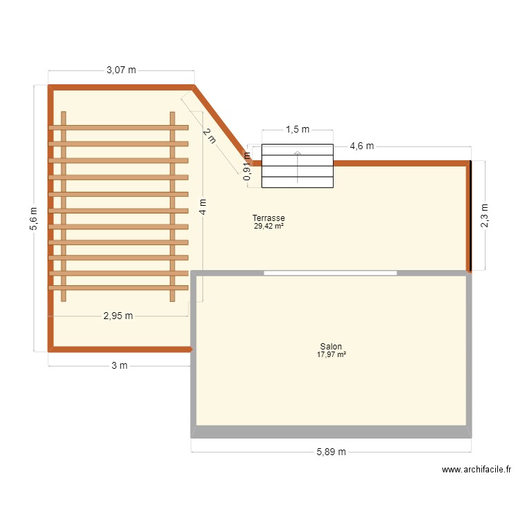 Terrasse Final. Plan de 2 pièces et 47 m2