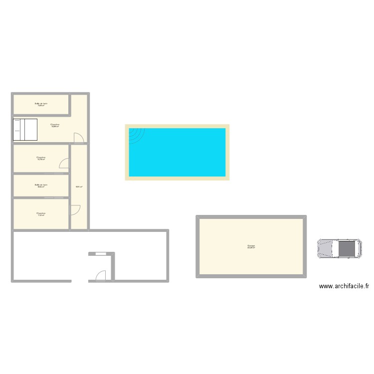 MAISON L . Plan de 7 pièces et 105 m2