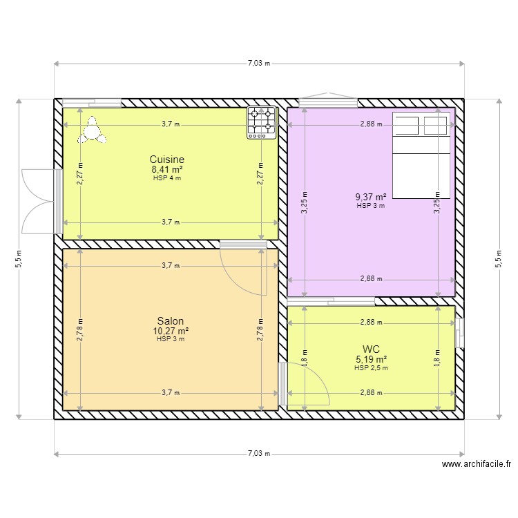 Maison 1. Plan de 4 pièces et 33 m2