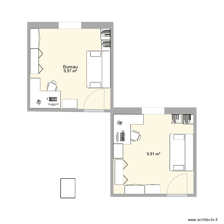 Bureau. Plan de 2 pièces et 20 m2