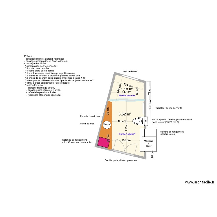 Projet aménagement rénovation SdE /50pV. Plan de 2 pièces et 5 m2