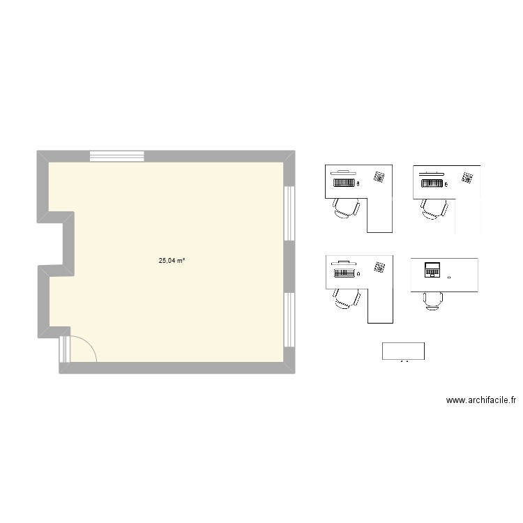 Bureau. Plan de 1 pièce et 25 m2