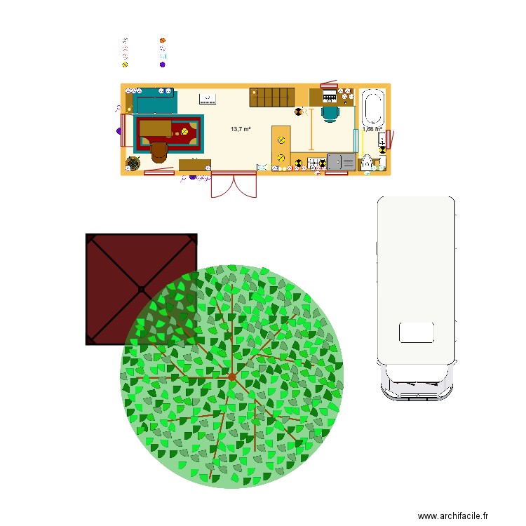 Tiny sans fil. Plan de 3 pièces et 21 m2