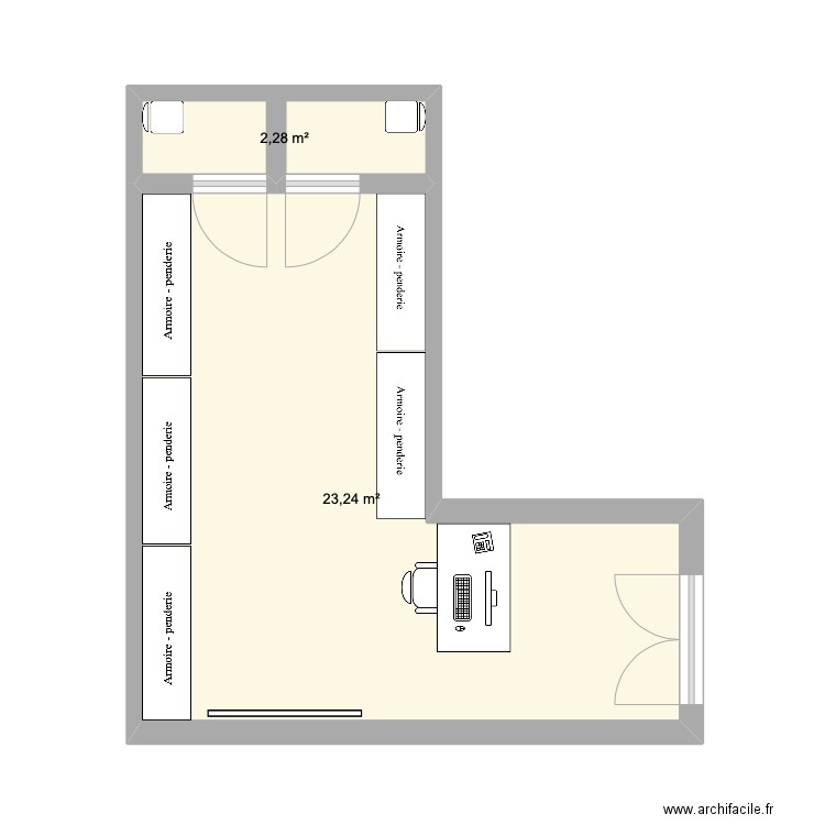 Vestiaire collectif SKEMA. Plan de 2 pièces et 26 m2