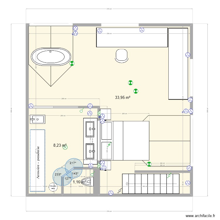 Etage Poussin Carantec 3. Plan de 3 pièces et 43 m2