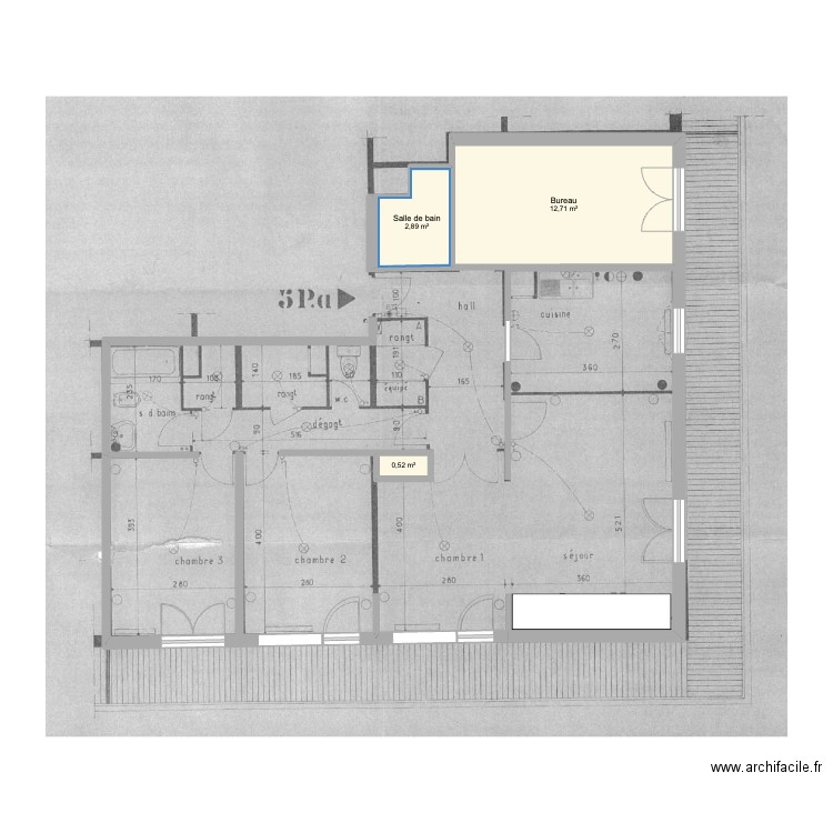 Plan appart. Plan de 3 pièces et 16 m2