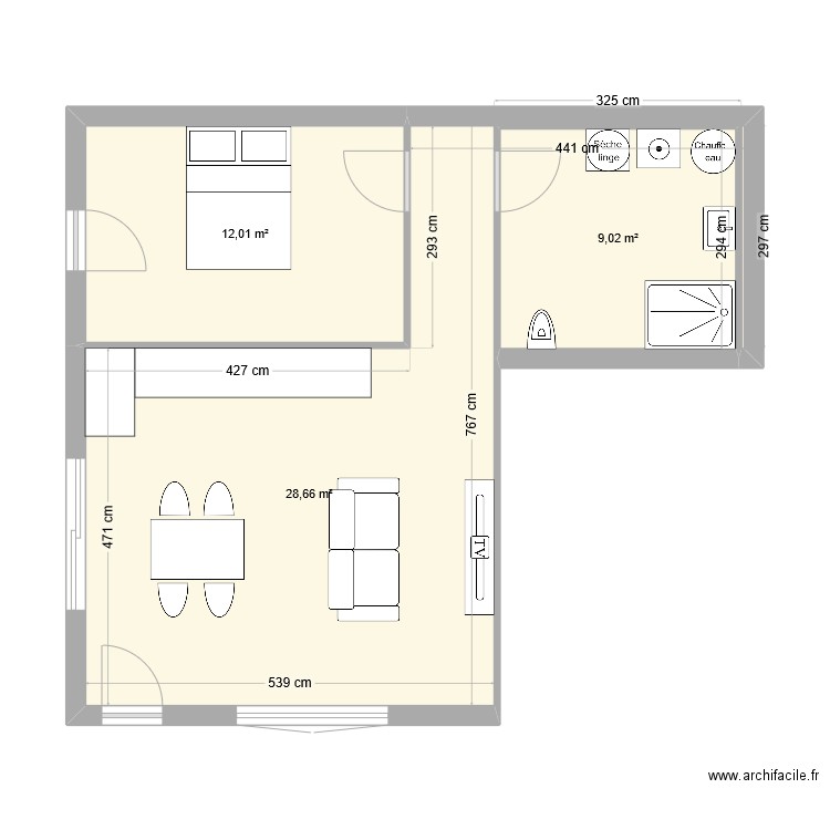 Plan bazancourt 50m2. Plan de 3 pièces et 50 m2