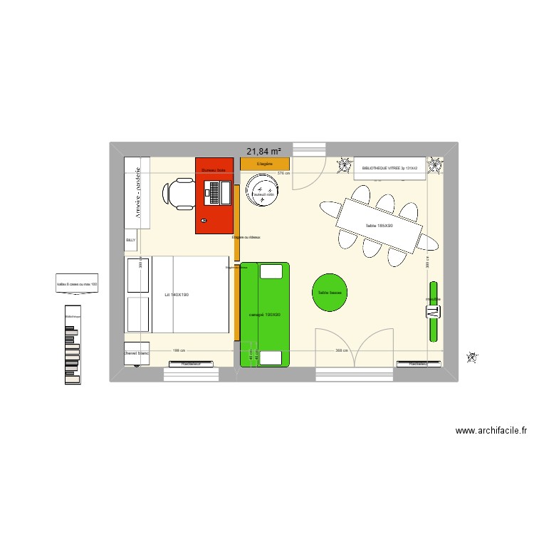 SALON ALCOVE AV ASSAS V3. Plan de 1 pièce et 22 m2