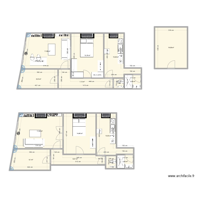 Appart. Plan de 15 pièces et 139 m2