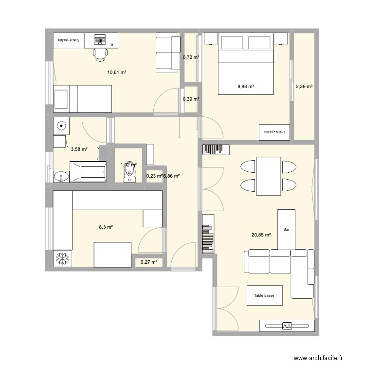 Saint-Martin d'Hères chauffages. Plan de 12 pièces et 65 m2