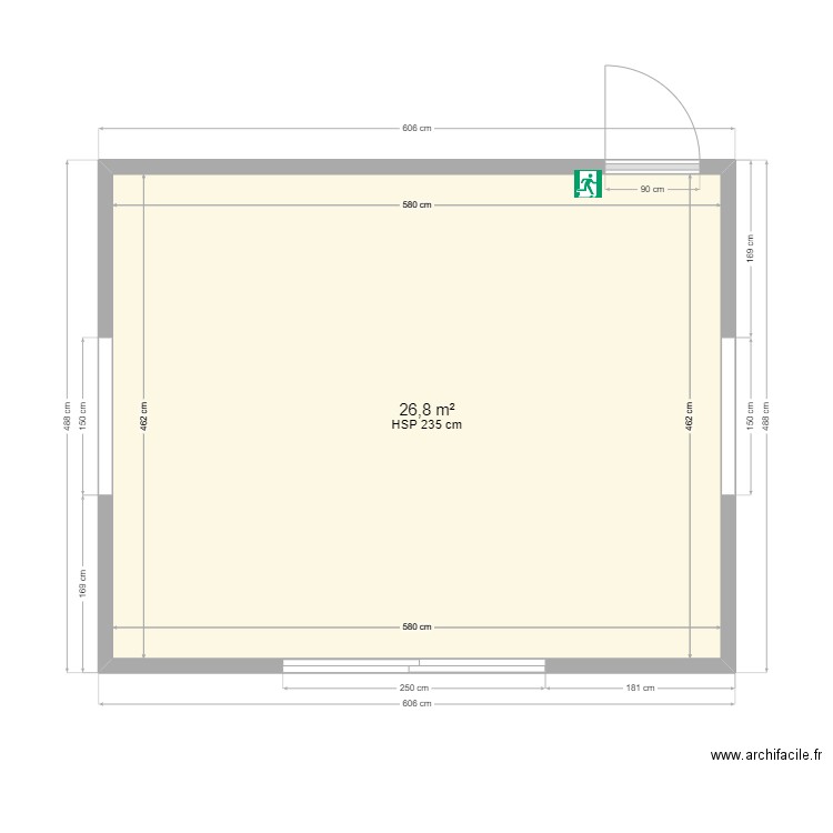 Salle de sport 27m². Plan de 1 pièce et 27 m2