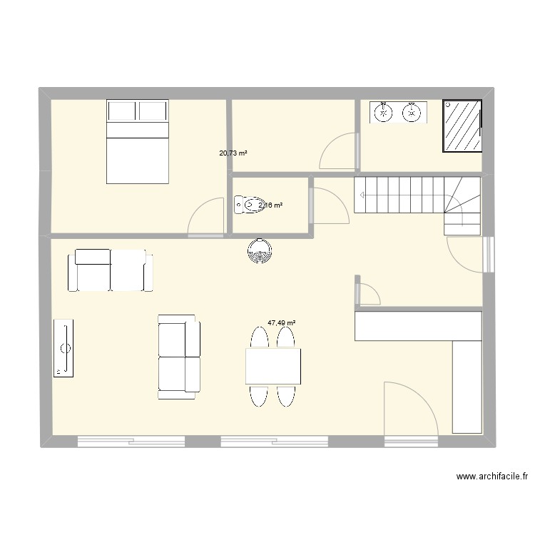 4 penest. Plan de 3 pièces et 70 m2