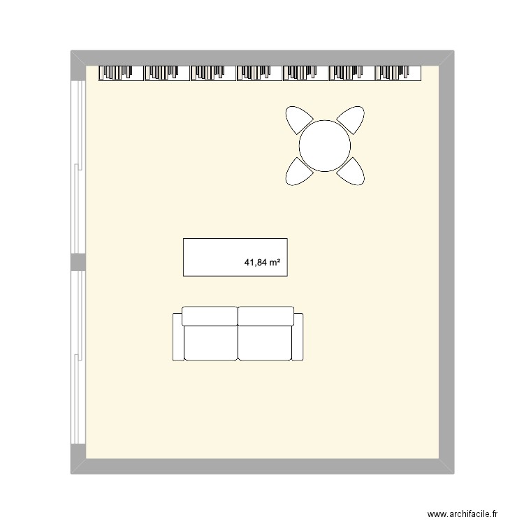 salon. Plan de 1 pièce et 42 m2