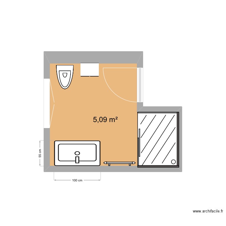 Salle de bain Campagne. Plan de 1 pièce et 5 m2