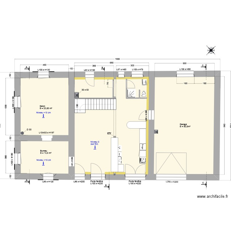 RDC_V4 après travaux. Plan de 1 pièce et 154 m2