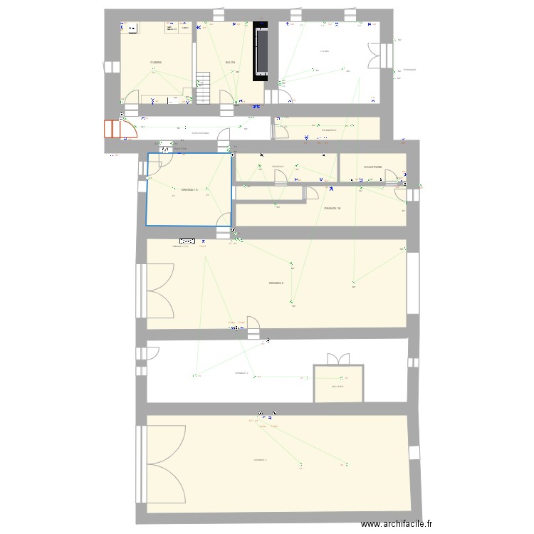 REZ DE CHAUSSEE. Plan de 21 pièces et 532 m2