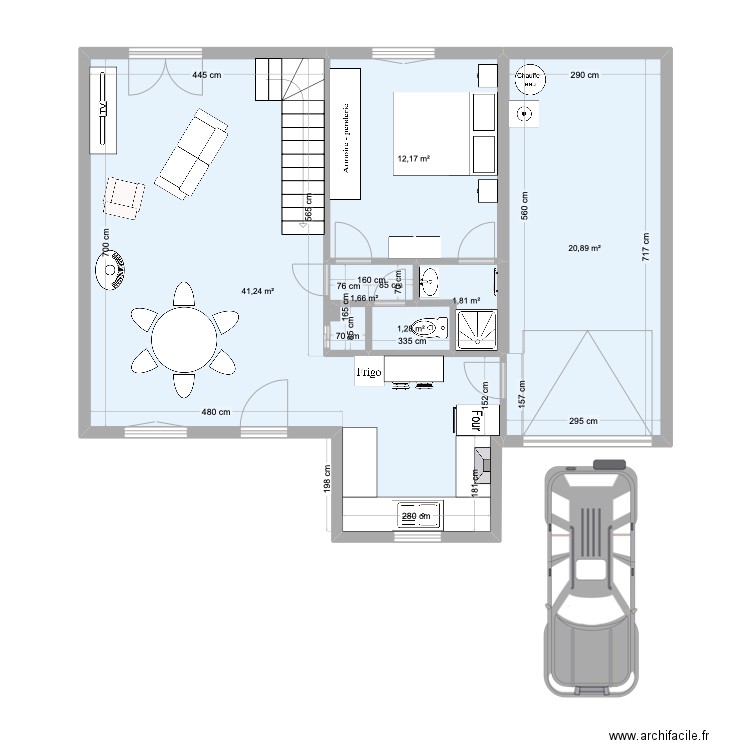 Campénéac RDC. Plan de 6 pièces et 79 m2