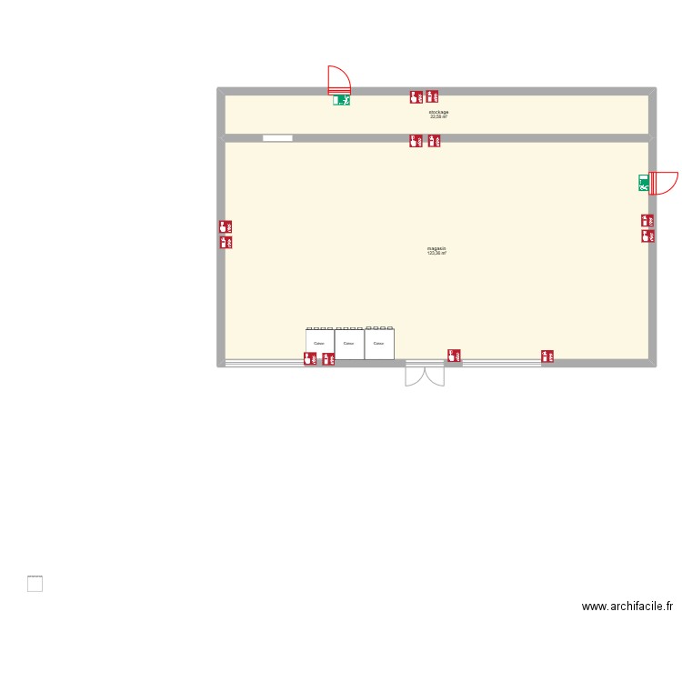 magasin. Plan de 2 pièces et 146 m2