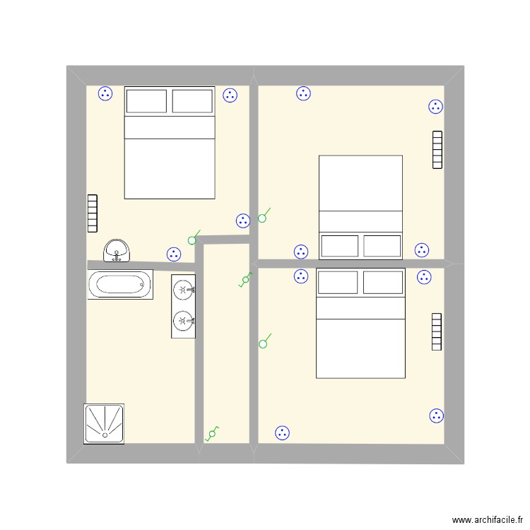 Goulier R1. Plan de 3 pièces et 22 m2