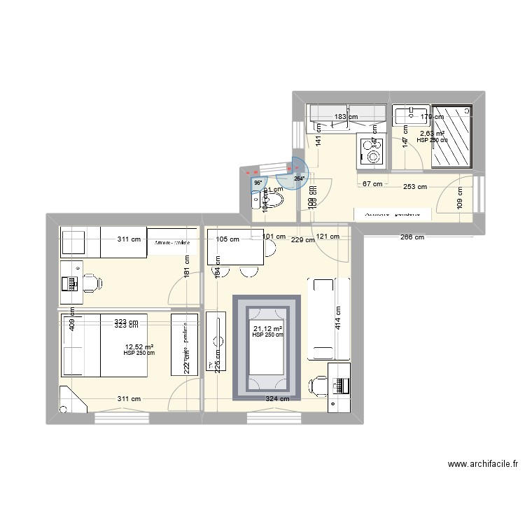 reno appt par 14. Plan de 3 pièces et 36 m2