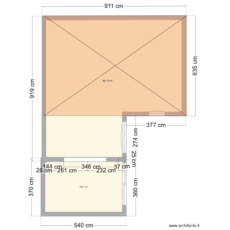 Nouvelle configuration. Plan de 2 pièces et 80 m2