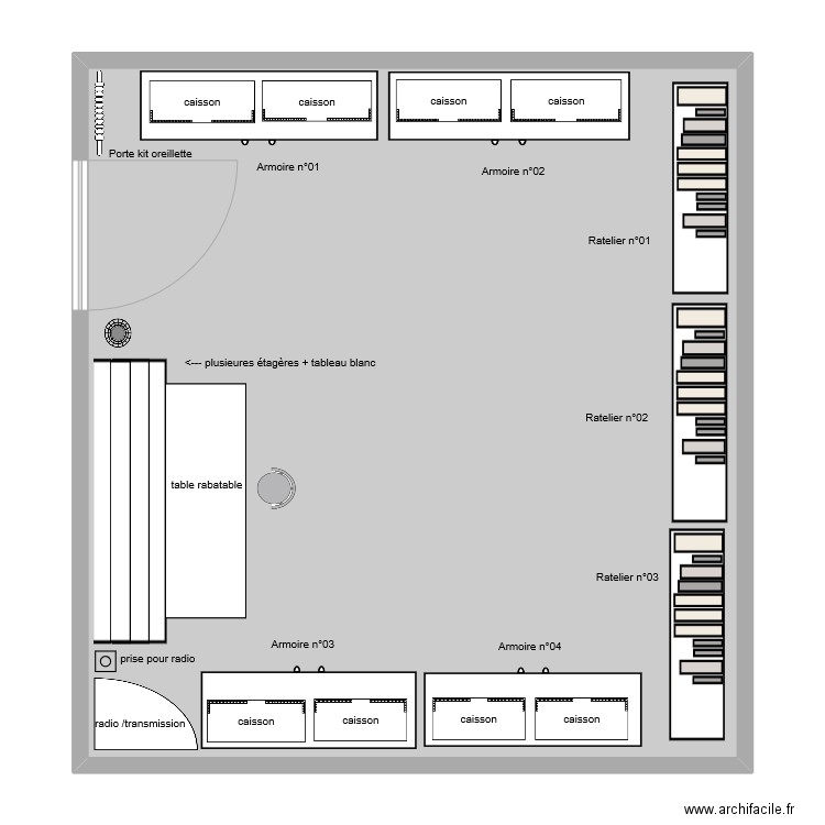 Armurerie. Plan de 1 pièce et 125 m2