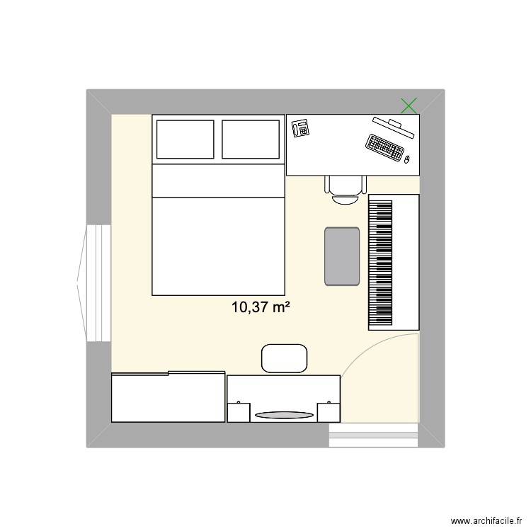 chambre. Plan de 1 pièce et 10 m2