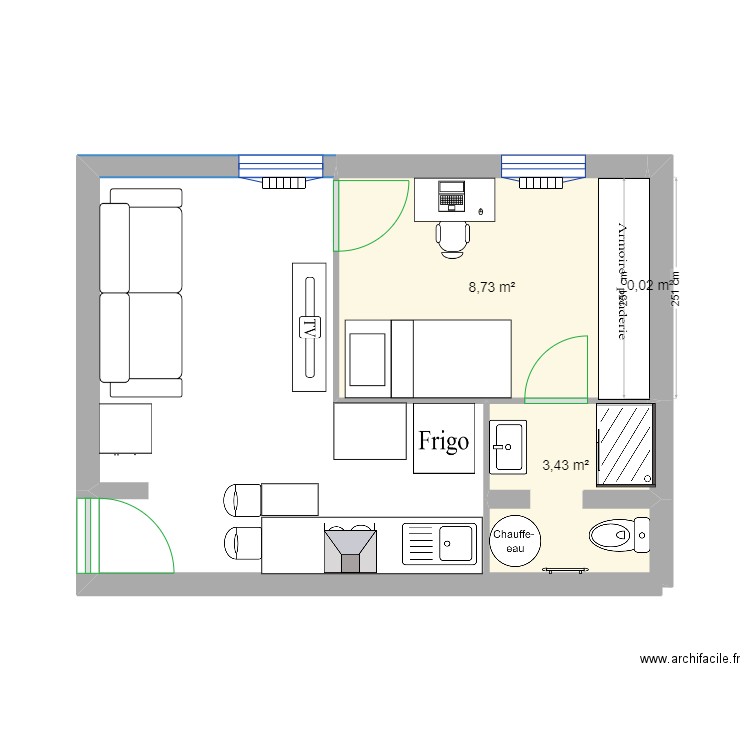 Appartement Percy. Plan de 3 pièces et 12 m2