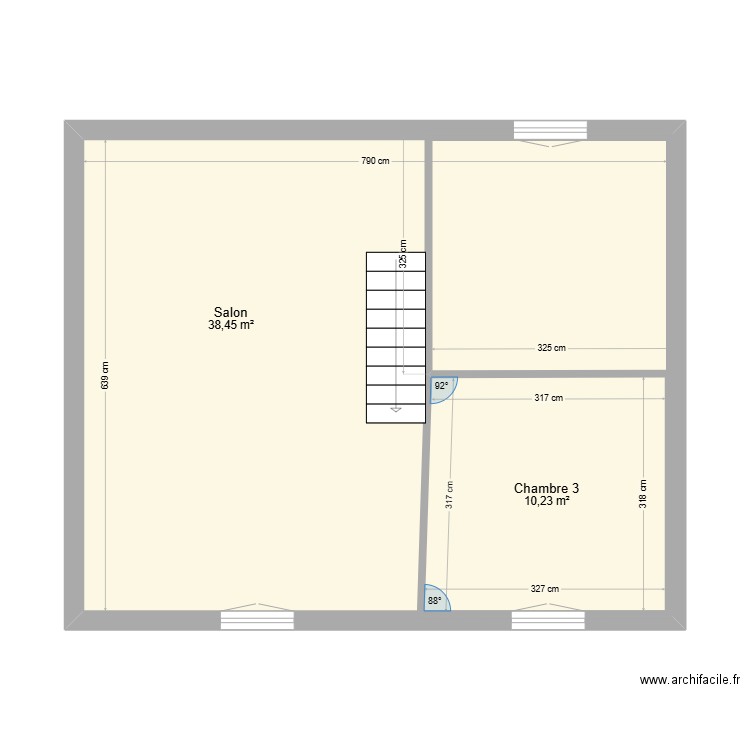 étage. Plan de 2 pièces et 61 m2