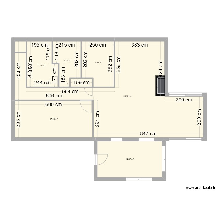 projet extension. Plan de 7 pièces et 107 m2